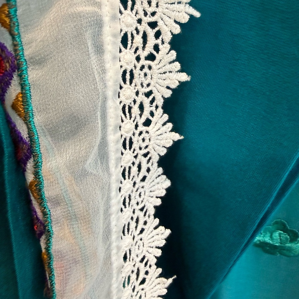 Indian Punjabi summer georgette Teal Embroidered Floral Kurta with tights - Picture 10 of 10
